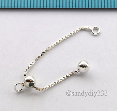1x BRIGHT STERLING SILVER ADJUSTABLE END CHAIN EXTENDER DOT BALL 4mm 2