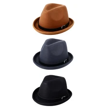 Mens Short Brim Pork Pie Fedora Hat Cashmere Trilby Panama Jazz Cap Leather Band
