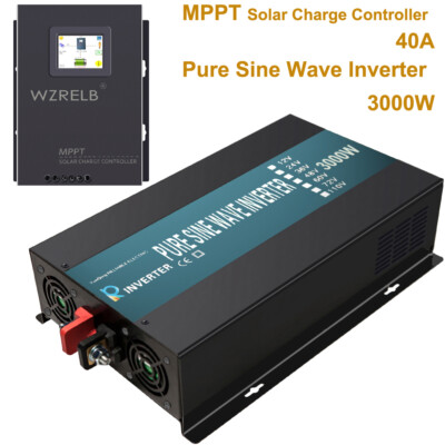 3000W Pure Sine Wave Inverter 24V Car Battery  40A MPPT Solar Charger Controller