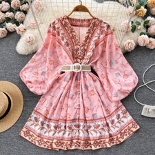 Spring Women Long Sleeve Sexy Mini Dresses Flower Ladies Casual s-xxl