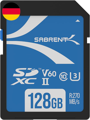 SABRENT SD Karte 128GB V60, SDXC Card UHS II, SD Speicherkarte Class 10, U3, R27
