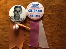1950's PM10 Pin Luis Aparicio Celluloid Stadium Pinback + Chicago White Sox Pin