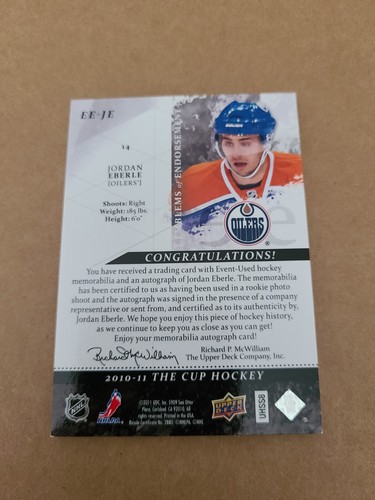 2010-11 The Cup Emblems Of Endorsement Jordan Eberle Patch Auto Oilers #10/15 - Picture 5 of 5