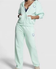 Victoria's Secret PINK Opal Blue Ivy Fleece Full Zip Hoodie Sweatpants SET Sz Lg