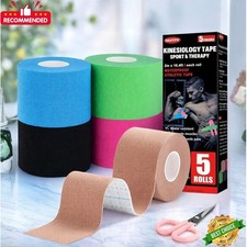 5 Rolls Kinesiology Tape Waterproof Athletic Muscle Support Elastic Physio Sport
