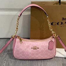 COACH Teri Shoulder Bag In signature canvas/Gold/Powder Pink New