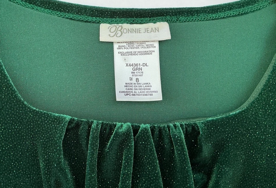 Bonnie Jean Girl’s Christmas Dress Green Size 8 Winter Sparkle Velvet Faux Fur - Image 4 of 4