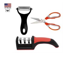 3-piece Kitchen Knife Sharpener with Peeler and Scissor Shears Set