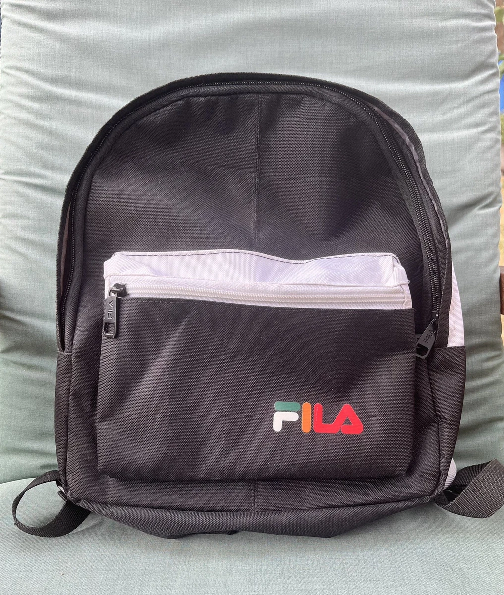fila mini backpack 2018 Backpack, Black, 12" Box Patch Logo Colorblock Panels Adjustable Shoulder Straps Front Pocket Zip Closures 11 H X 10 W X 4 D New With Tags Fila Varberg Backpack - black