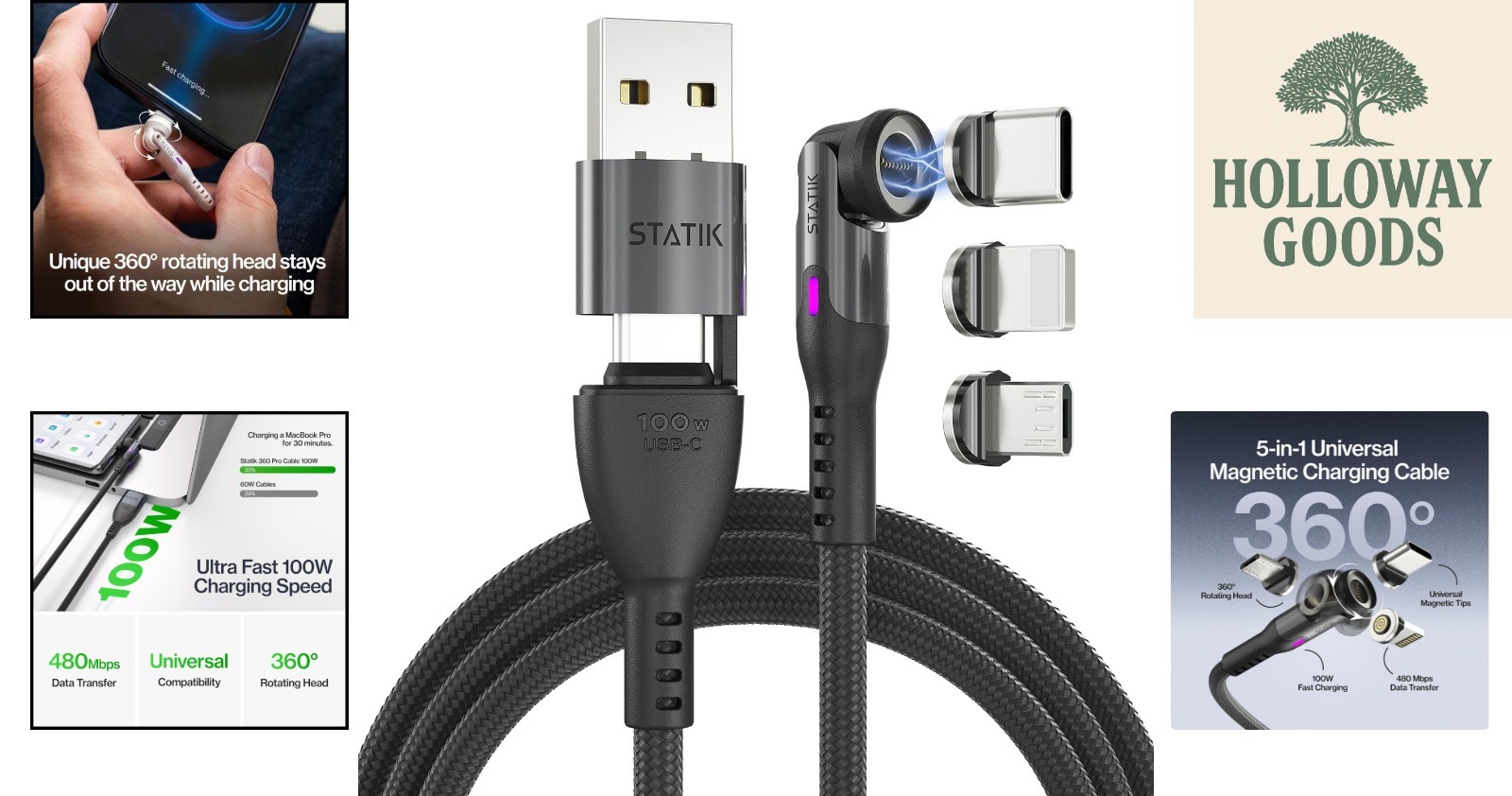 100W Magnetic Charging Cable - Ultimate Fast Charger for USB C & Apple Devices