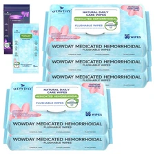Flushable Hemorrhoid Wipes | Medicated Witch Hazel Wipes Ph Balanced | 304 Co...