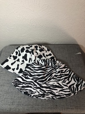 2 Piece Unisex Adult Bucket Hats Zebra And Cow Print.