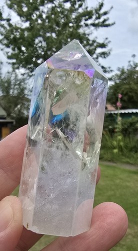Rainbow Aura Fire and Ice Crackle Quartz Tower point Crystal 83g 10cm Pre-owned - Picture 15 of 20