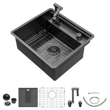RV Kitchen Sink - 18x18 Inch Undermount Gunmetal Black Bar Sink with Faucet, ...