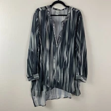Catherines Asymmetric Embellished Tunic Size 3X Gray Multi Chiffon Sheer