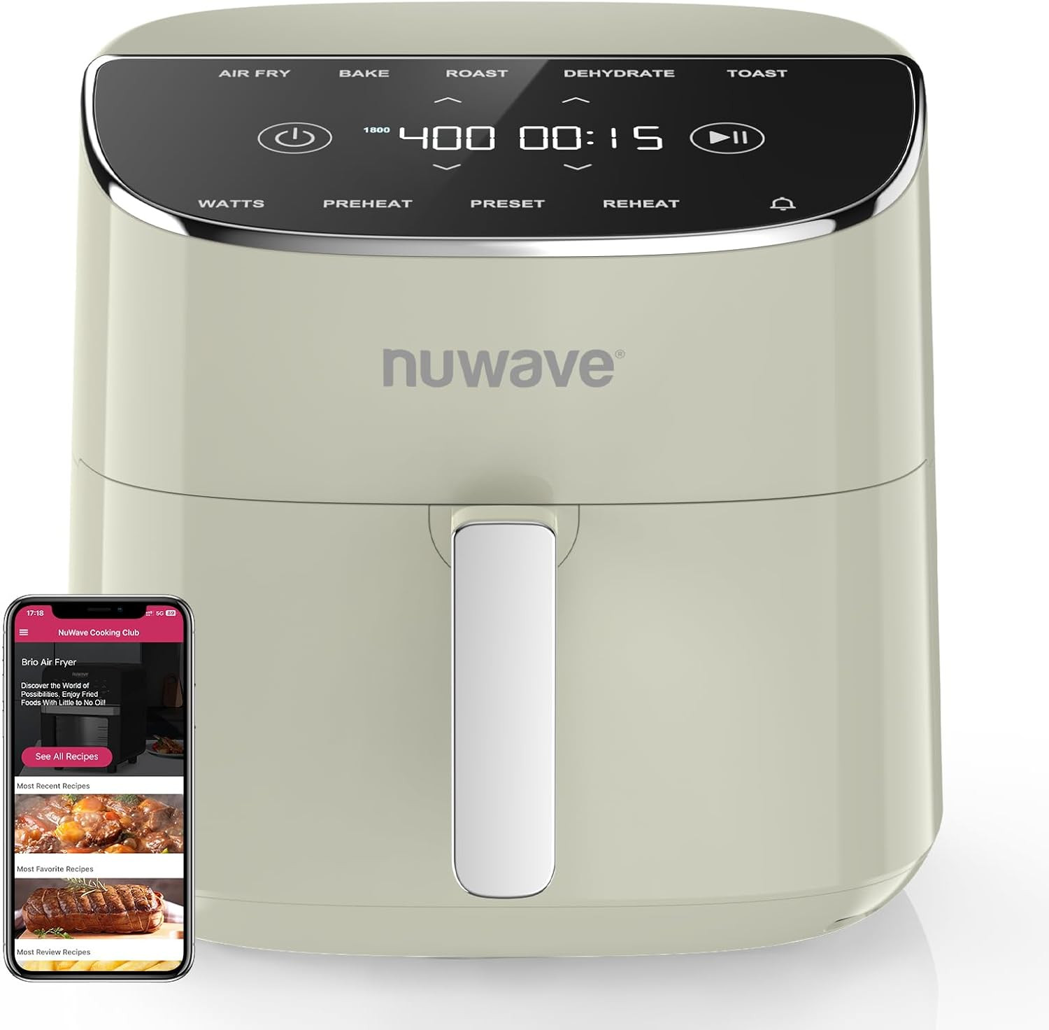 Nuwave Brio Plus 8Qt Air Fryer – PFAS Free, 7 Functions, 150 Presets, Cream