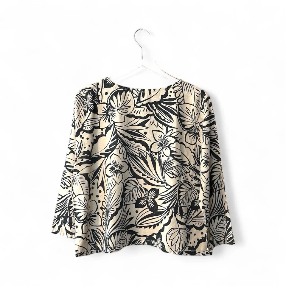Hot Cotton Marc Ware Linen Blend Top Size L Floral Boxy Lagenlook Cottagecore - Image 2 of 4