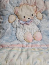 Vintage Bedtime Originals Teddy Bear Nursery Crib Quilt BabyBlanket Retro
