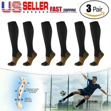 3 Pairs Copper Compression Socks 20-30mmHg Graduated Support Mens Womens S-XXL