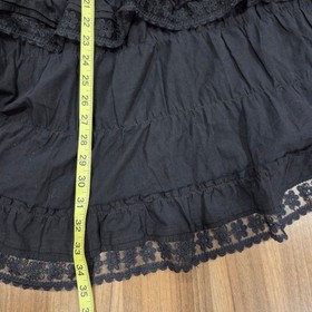 Gacaky Lace Trim Mini Ruffle Flowy Black Babydoll Dress Romper Built-in-shorts