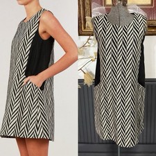 HD In Paris Anthropologie Black & Cream Herringbone Shift Dress ~ Size 5P 💚🍄