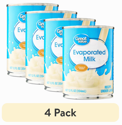 #ad 4 pack Great Value Evaporated Milk 12 fl oz $7.95