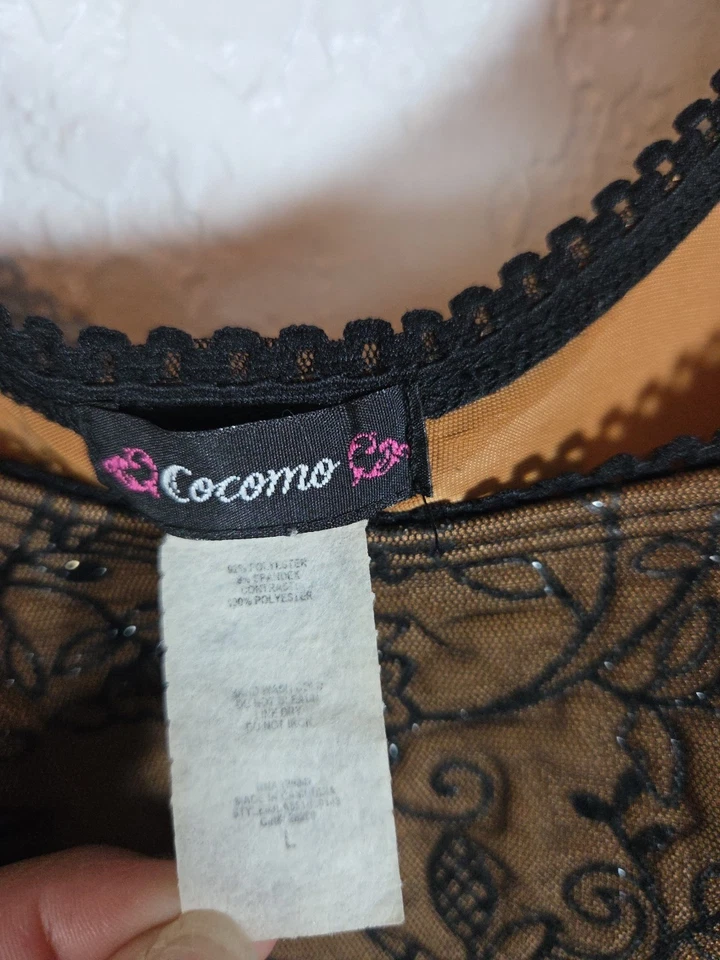 Camiseta sin mangas Cocoma Y2k negra y marrón floral grande de encaje sin mangas forrada fiesta Foto 2 de 4