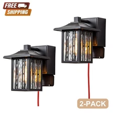 2-Pack Porch Lights with GFCI Outlet,Black Outdoor Llight with Outlet Waterproof