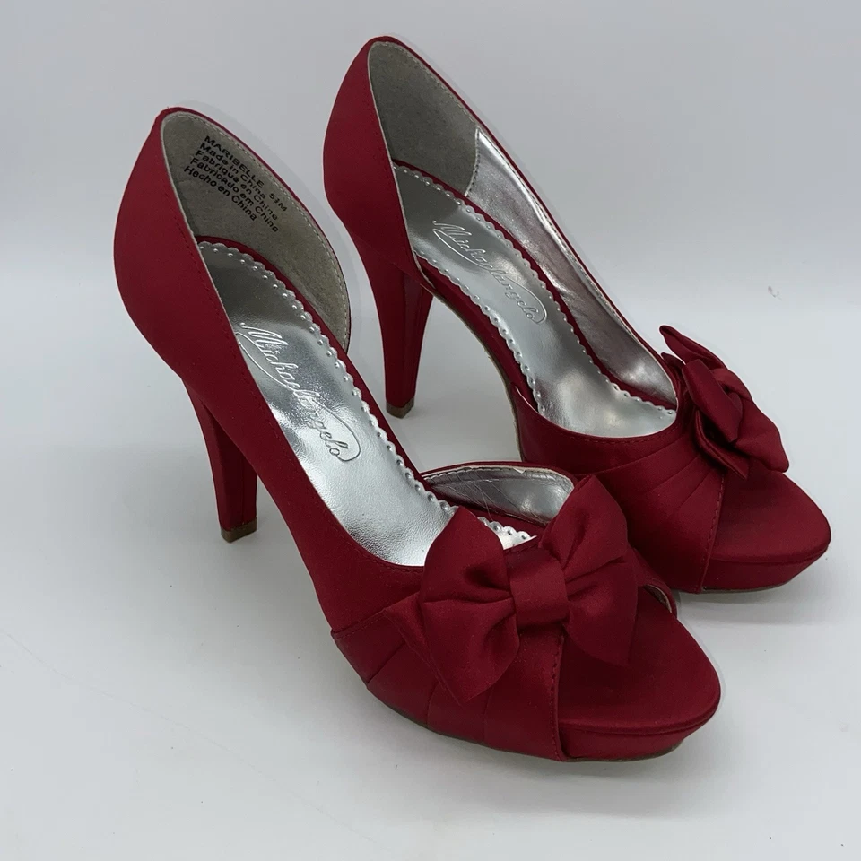Michaelangelo Maribelle Para Mujer Talla 5.5M Rojo Satinado Punta abierta Tacón de 4 Pulgadas Usado en Excelente Condición Foto 3 de 4