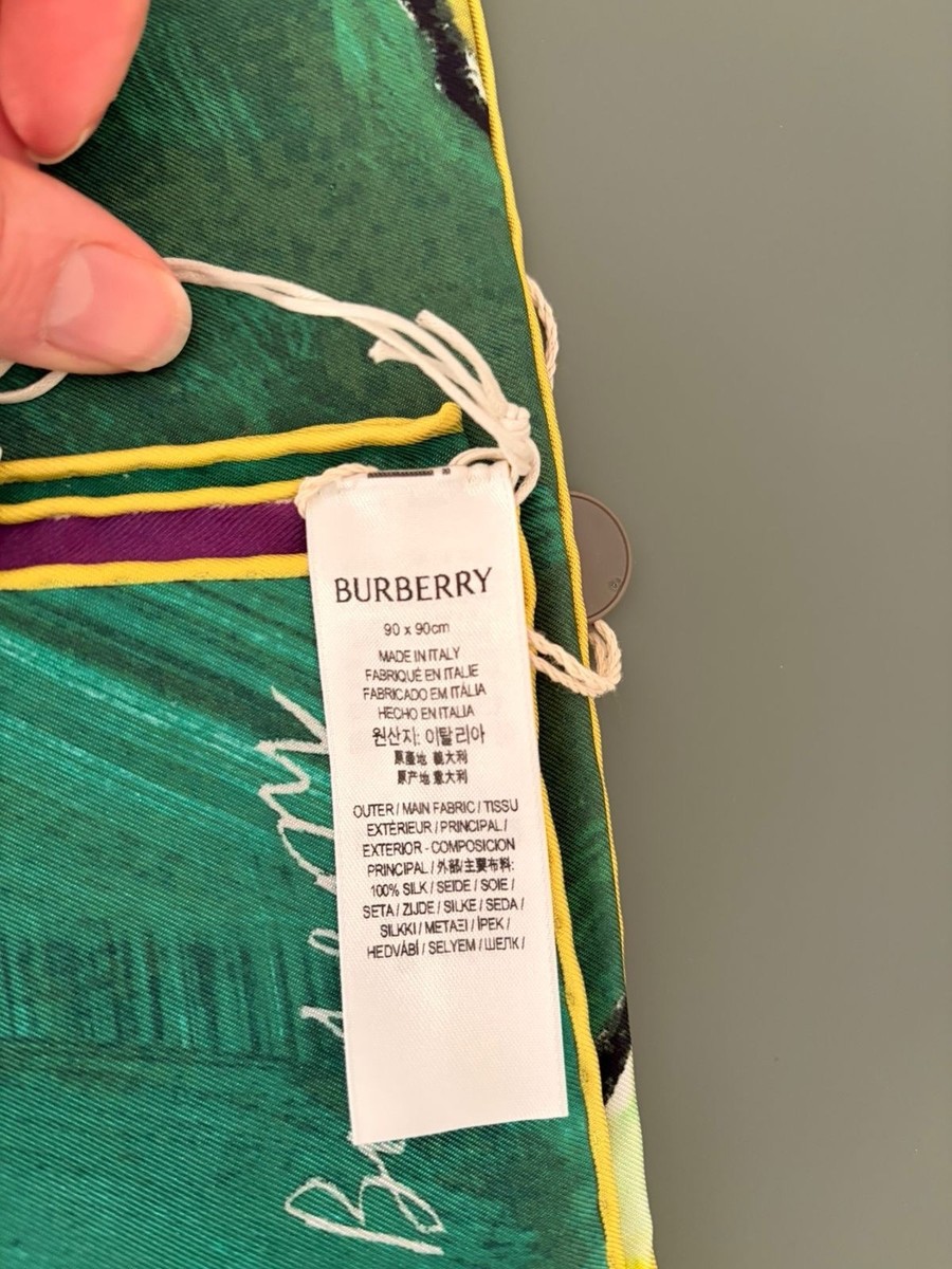 Burberry Silk Satin Square Scarf Frog Animal Print 90x90 cm Green