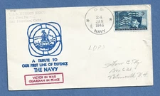 U.S.S. HUDSON JAN 24,1946 FIRST LINE OF DEFENSE  NAVAL COVER