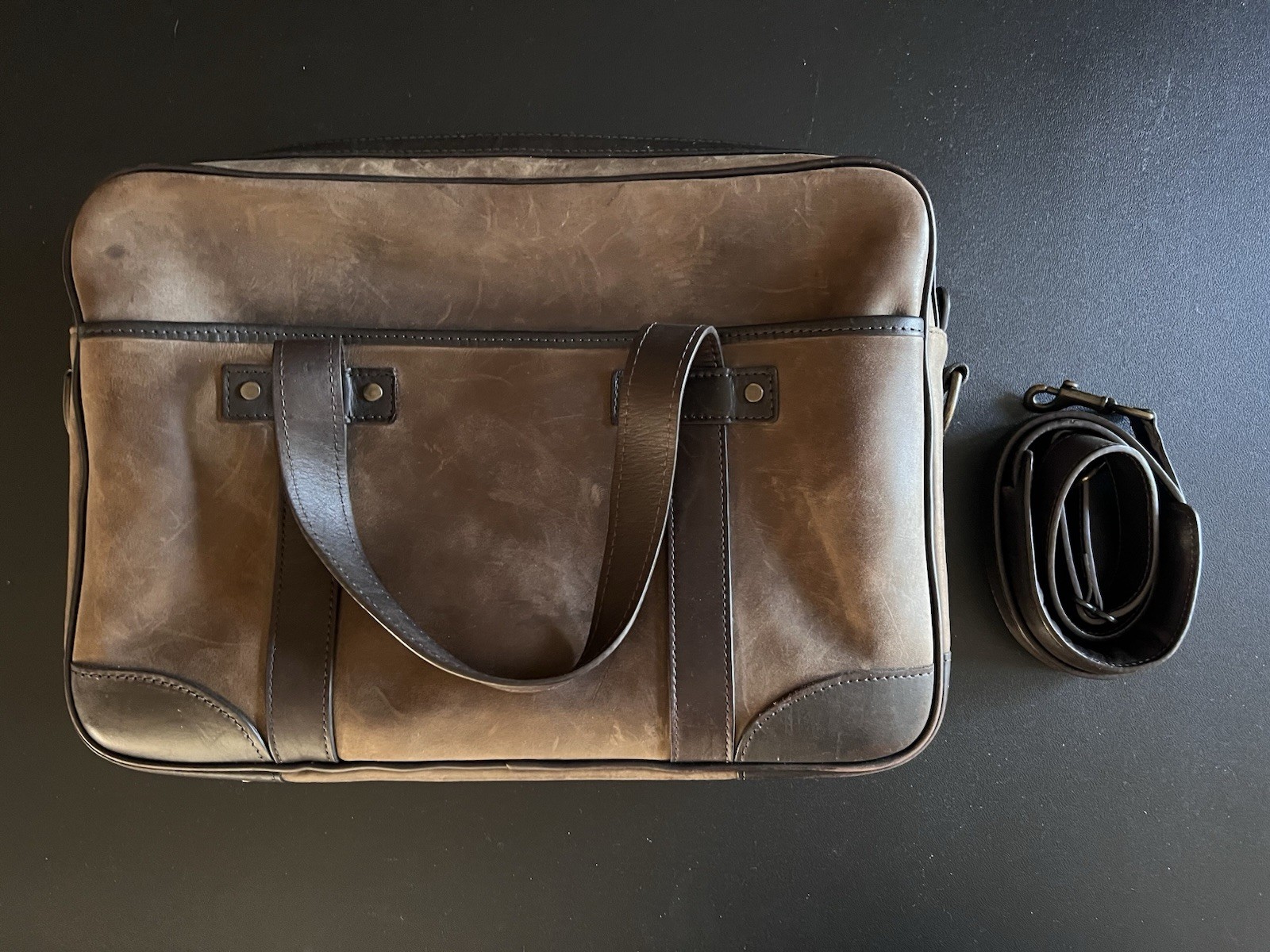 Thursday Boots Top-Grain Leather Messenger Bag in Tobacco Brown