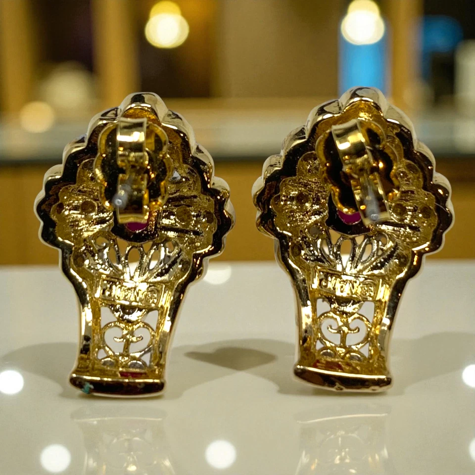 复古全新 Nadri 金色和银色混合色调粉色 CZ 水晶镶边耳环定制 — 第 2/4 张图片