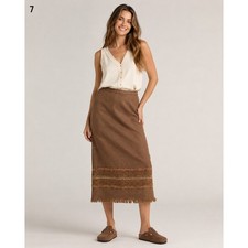 Vintage Sag Harbor Maxi Skirt Womens Plus 16 Brown Wool Blend Embroidered Fringe