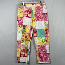 Vintage Lilly Pulitzer Cropped Pants Women 8 Patchwork floral butterfly Beach