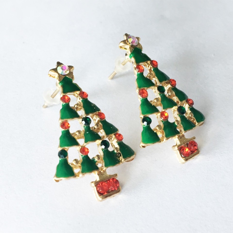 Rhinestone Christmas Tree Earrings Women Multi Color Reusable Holiday ...