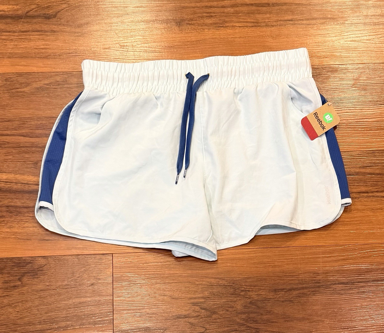 Reebok Men's Light Blue Polyester Spandex Athletic Shorts XL Drawstring Waist