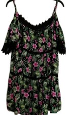 Ladies Black Floral Adjustable Straps Cold Shoulder Short Sleeve Dress Size 22