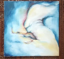 Abstract Painting Oil on Canvas Original Wall Art Vintage 12"x12" Boho Room Deco