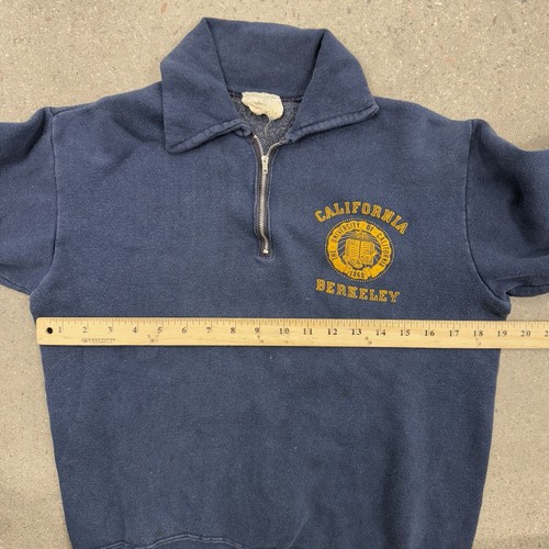 Vintage 60s Cal Berkeley Collegiate Pacific Sweatshirt 1/4 Zip AZ2 - Picture 3 of 8