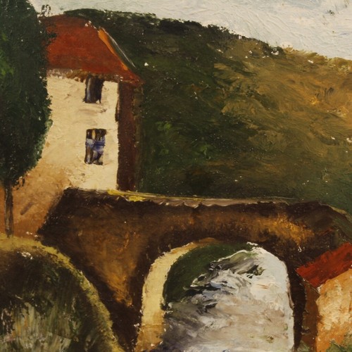 Quadro dipinto paesaggio firmato stile antico impressionista olio tela cornice - Foto 8 di 12
