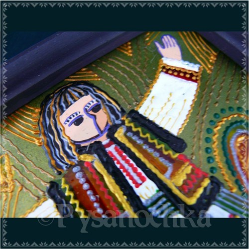 Pintura popular tradicional ucraniana sobre vidrio hecha a mano decoración de pared enmarcada 14x14cm - Imagen 4 de 6