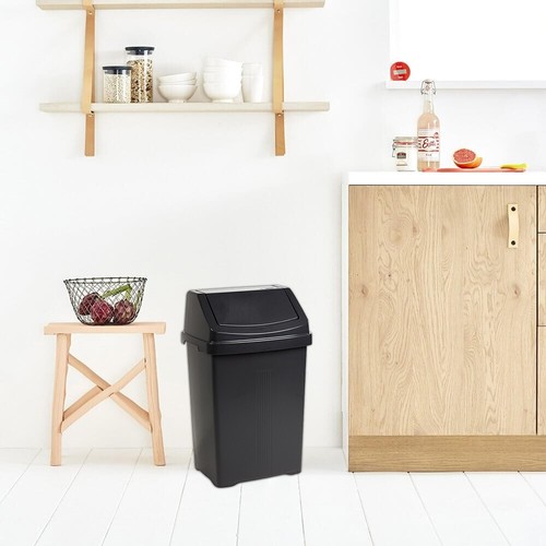 Plastic 8L Swing Bin with Flap Lid Waste Kitchen Rubbish Vanity Bin - Dark Grey - Picture 12 of 12