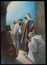COLOUR Glass Magic Lantern Slide DISCIPLES AT PENTECOST C1900 RELIGIOUS BIBLE