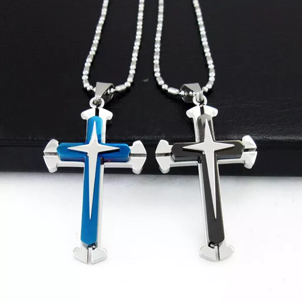 Men's Silver Titanium Cross & Skull Pendant Beaded Necklace – Eye Candy Los  Angeles