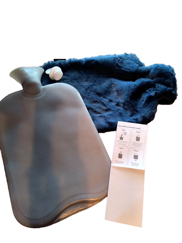 Hot Water Bottle Blue 3L Large Faux Fur Cover Cozy Hot Water Bottle Durable - Picture 2 of 7