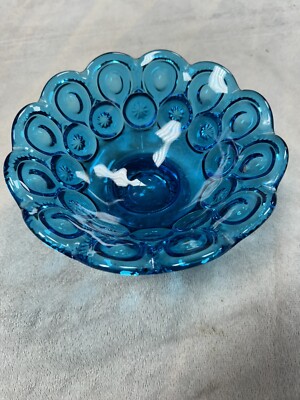 Vintage L. E. Smith Moon & Stars Candy Dish Compote in Colonial Blue No Flaws