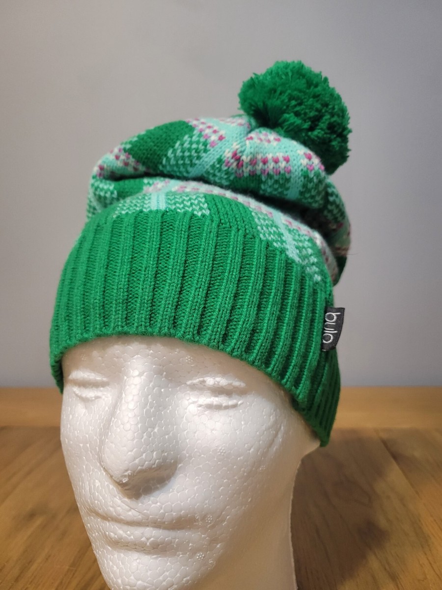 Bula green, purple, sea green beanie winter hat with pom pom top
