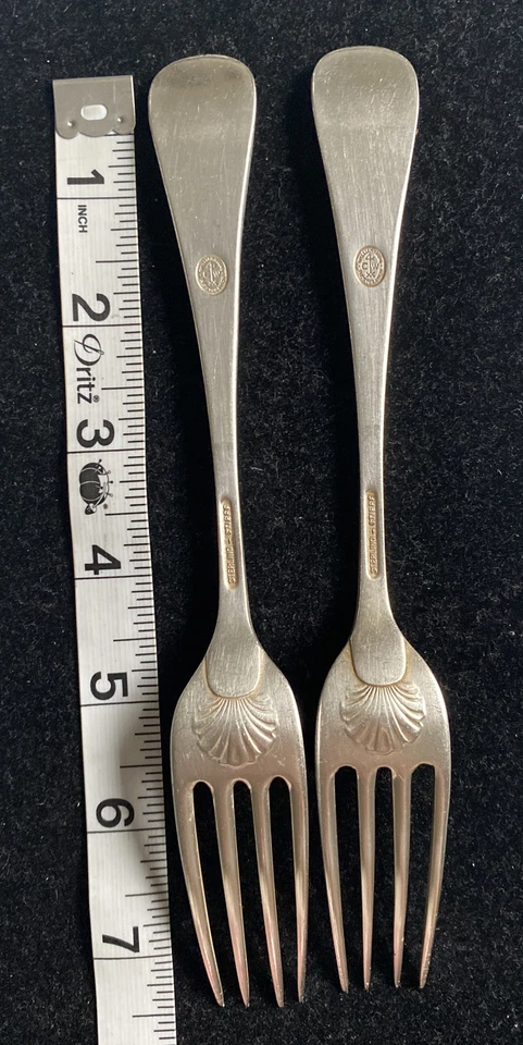 Tenedor de cena vintage Kirk Stieff de plata esterlina con patrón de concha Williamsburg 2 piezas Foto 2 de 4