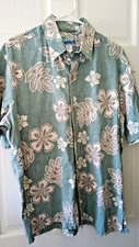 Vintage RJC Hawaiian Aloha Camp Shirt Green Tropical Reverse Print Large
